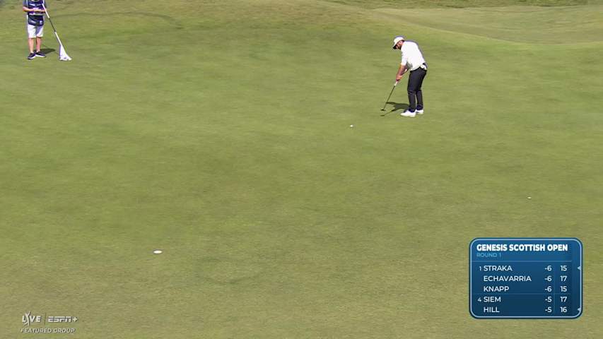Matthieu Pavon sinks a 23-foot birdie putt on No. 17 at Genesis Scottish Open