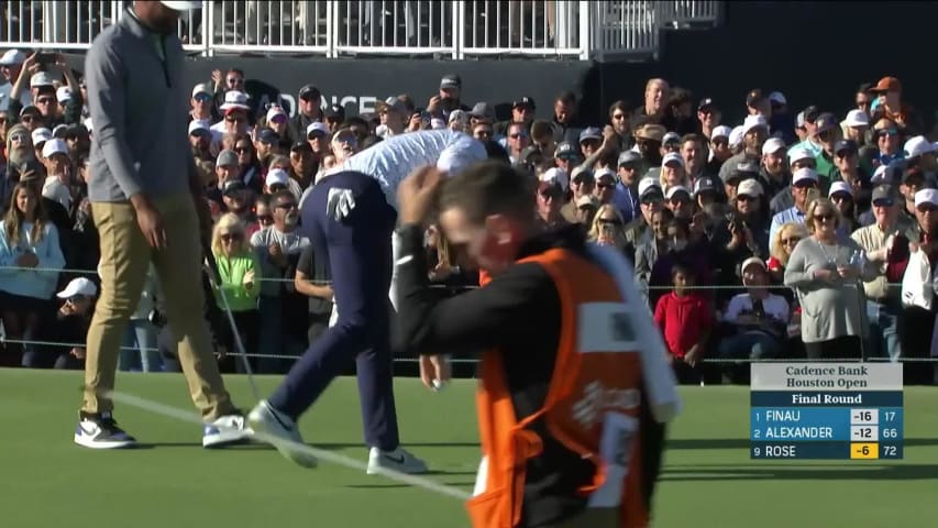 Justin Rose sinks a 21-foot birdie putt on No. 18 at Cadence Bank