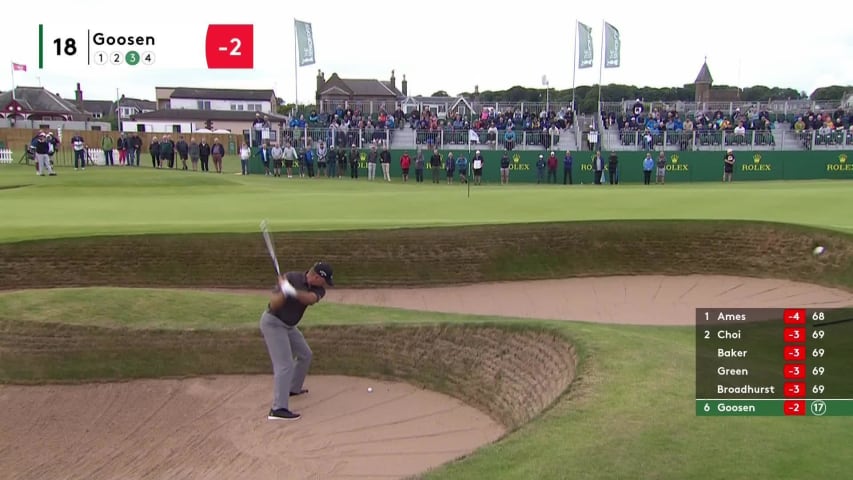 Retief Goosen struggles with deep bunker shot at The Senior Open