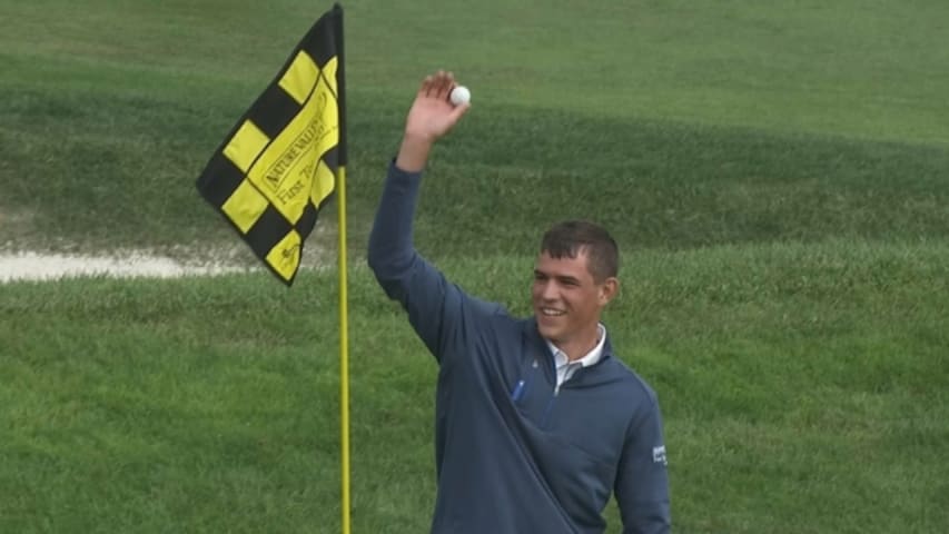 Christopher Meyers' double eagles No. 18 at Nature Valley First Tee Open