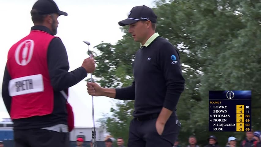 Jordan Spieth sends in eagle putt at The Open