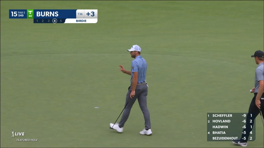 Sam Burns holes 11-footer for birdie at the Memorial