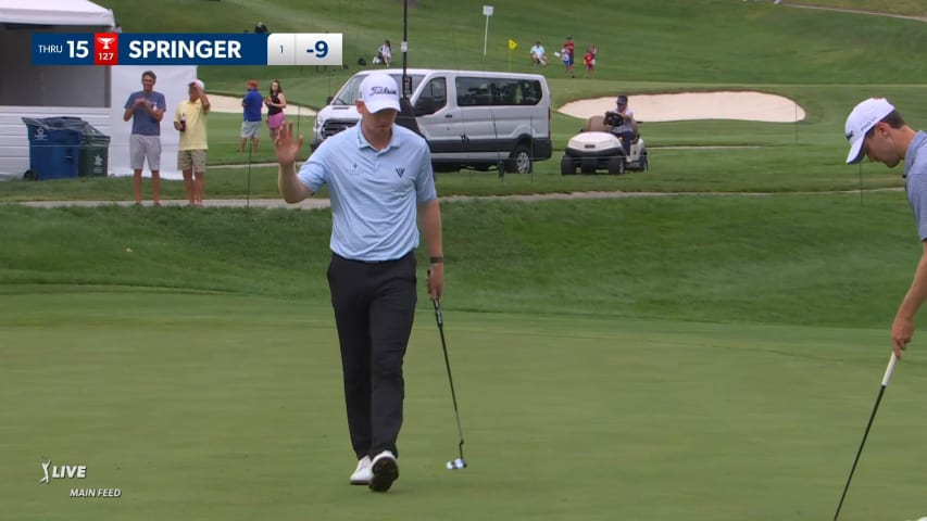 Hayden Springer curls in an 18-footer for birdie at John Deere