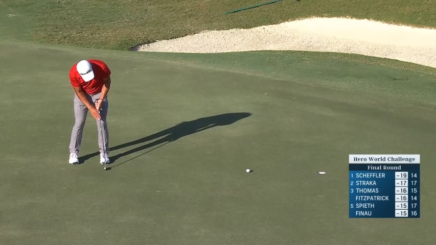 Collin Morikawa sends in putt for birdie at Hero World Challenge