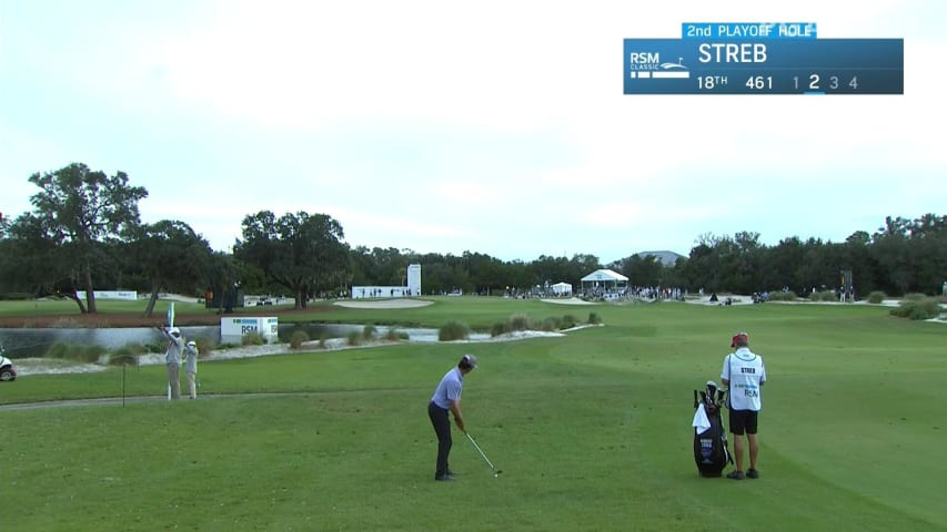 Robert Streb makes birdie on the second playoff hole at The RSM Classic 