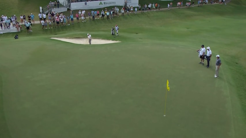 Miguel Angel Jiménez gets up-and-down from bunker for birdie at Tradition