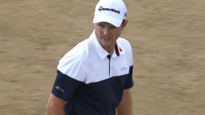 Justin Rose's approach hits flag stick at The Open