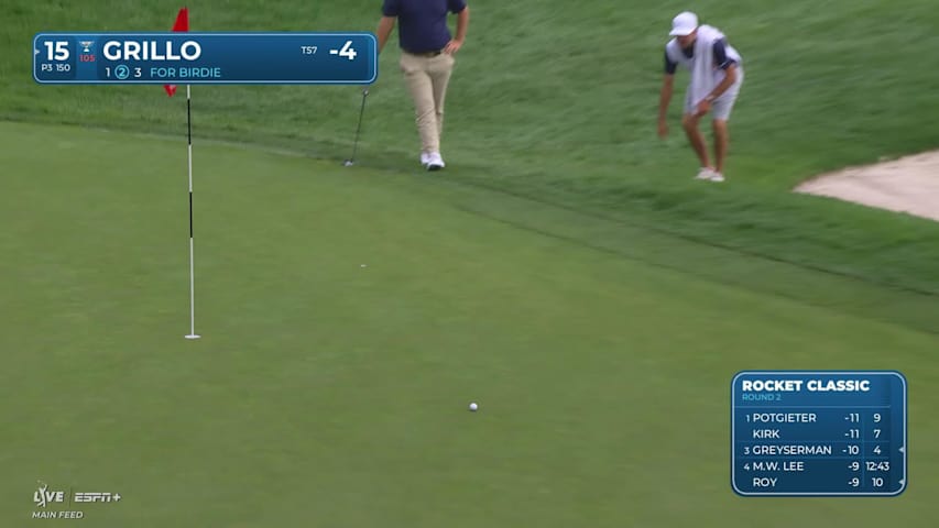 Emiliano Grillo sinks a 31-foot birdie putt on No. 15 at Rocket Classic