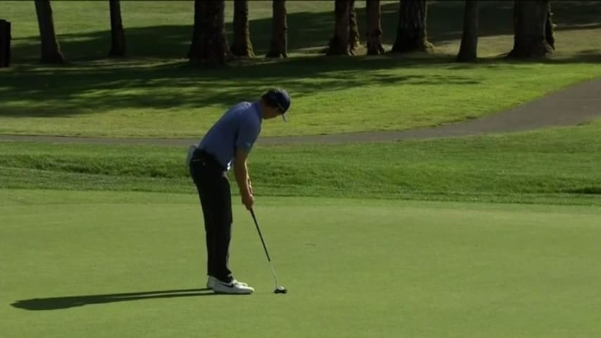 Max Greyserman’s birdie putt on No. 11 at the WinCo Foods