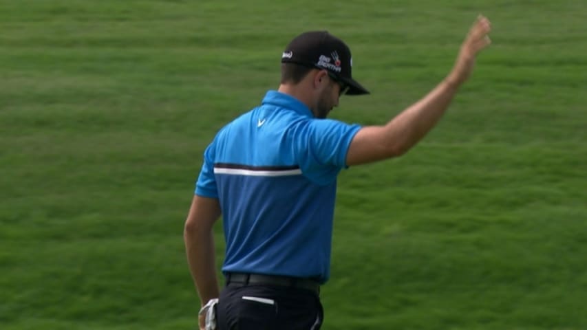 Adam Hadwin birdies the 72nd hole from 23 feet at Crowne Plaza