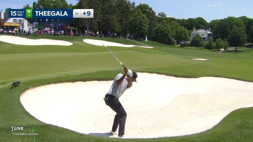 Sahith Theegala gets up-and-down from bunker for birdie at Wells Fargo