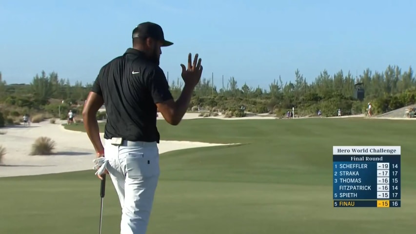 Tony Finau holes 22-foot putt for birdie at Hero World Challenge