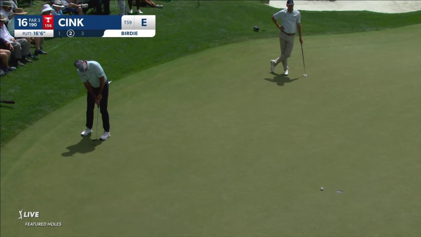 Stewart Cink pours in 16-footer for birdie on No. 16 at Valero