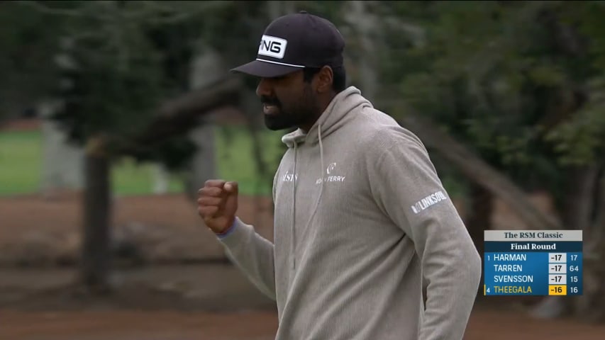 Sahith Theegala sinks 20-foot birdie putt at The RSM Classic