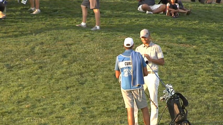 Stephen Curry gets juiced after birdie on No. 17 at the Ellie Mae Classic