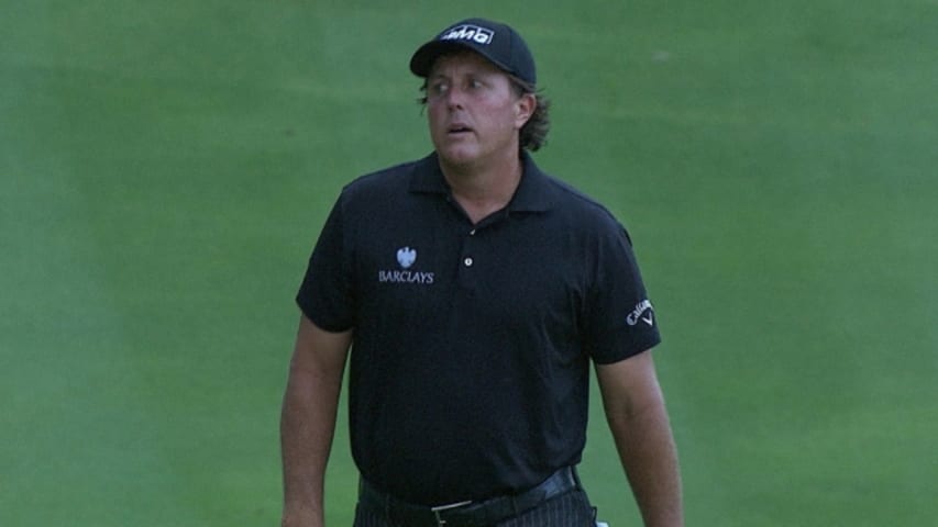 Phil Mickelson almost holes eagle pitch on the 72nd hole at PGA Championship