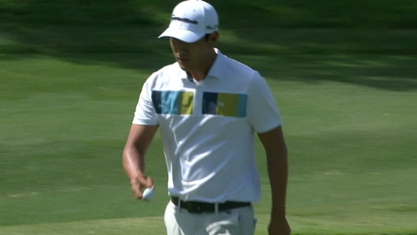 James Hahn chips up close to 1 foot on No. 16 at HP Byron Nelson