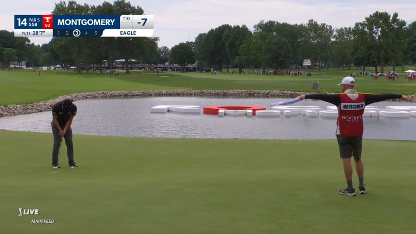 Taylor Montgomery sinks a 28-foot eagle putt at Rocket Mortgage