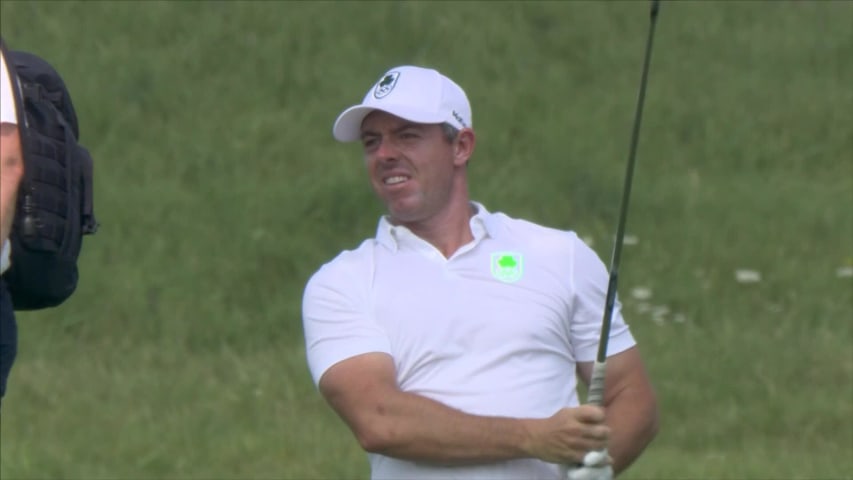 Rory McIlroy rattles the flag from 261 yards out at Olympic Men's Golf