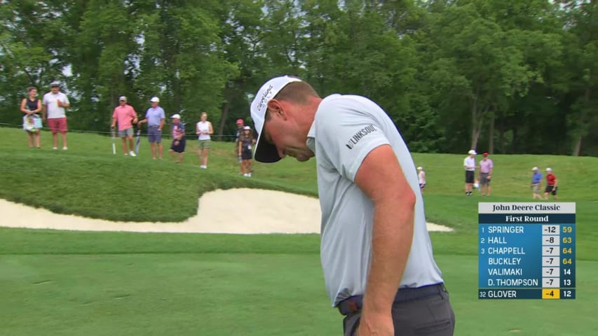 Lucas Glover sticks his 142-yard approach and makes birdie at John Deere