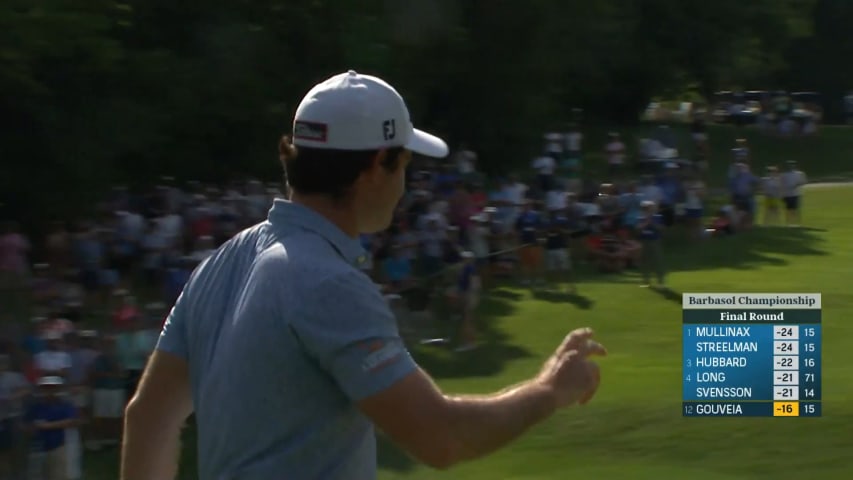 Ricardo Gouveia holes birdie putt from just off the green on No. 16 at Barbasol