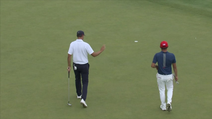Ludvig Åberg curls in a 22-foot putt for birdie at Olympic Men's Golf
