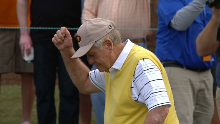 Jack Nicklaus' birdie putt from the fringe for Shot of the Day