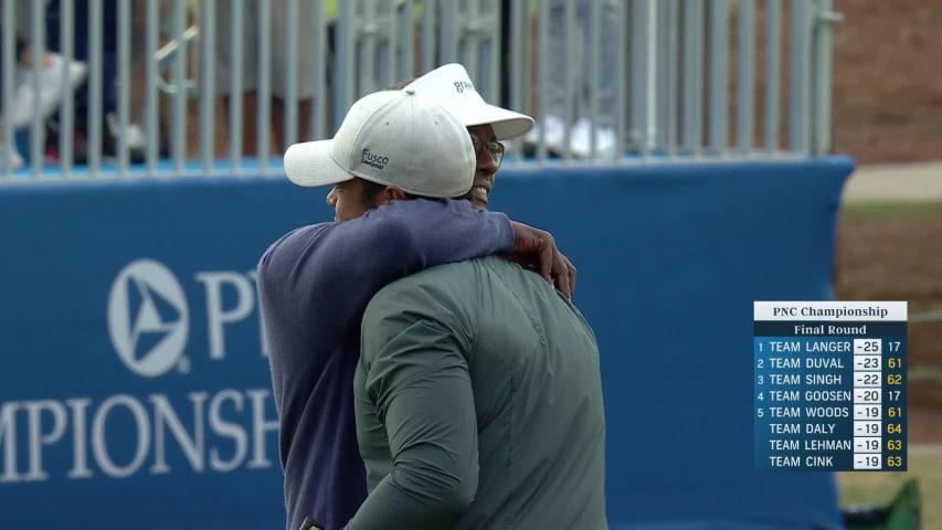 Vijay and Qass Singh card closing birdie at PNC Championship