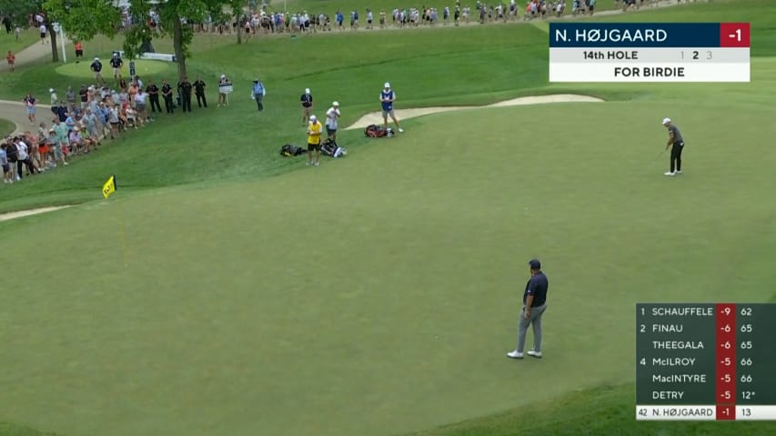 Nicolai Højgaard holes putt for birdie at PGA Championship 