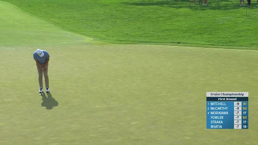 Keegan Bradley makes birdie on No. 9 at Truist Championship