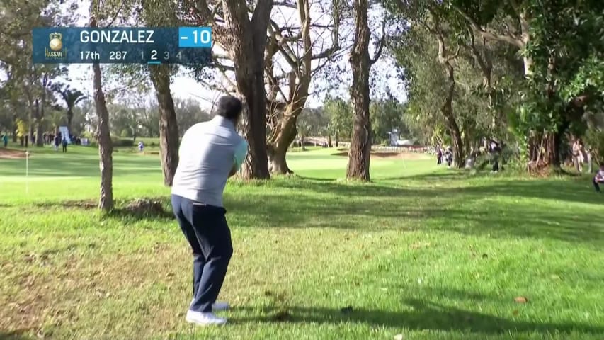 Ricardo González escapes trees, sand for clutch par save at Trophy Hassan II