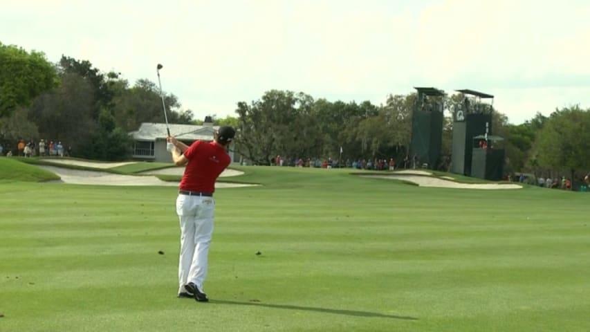 Keegan Bradley dials in approach on No. 12 at Arnold Palmer