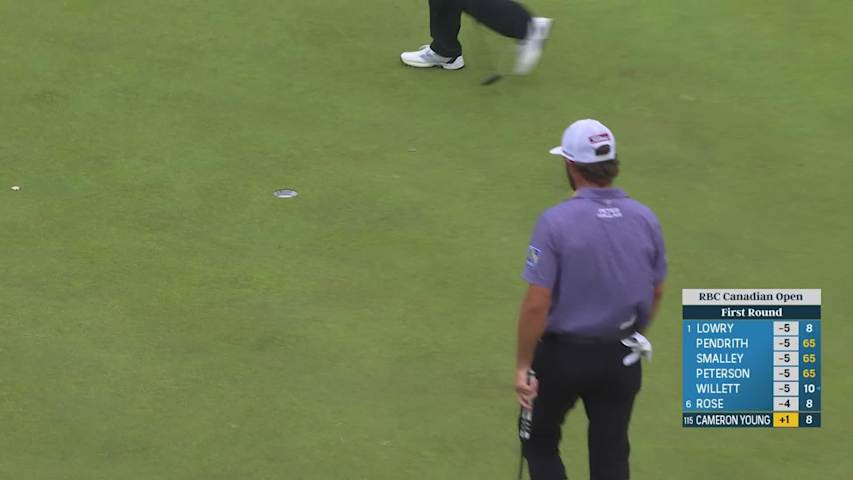 Cameron Young holes out for birdie from 27-feet on No. 9 at RBC Canadian