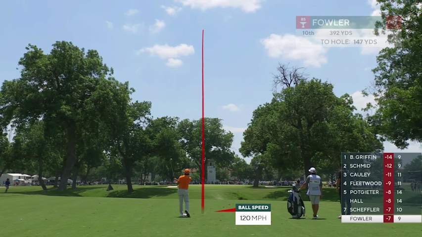 Rickie Fowler sinks a 29-foot birdie putt on No. 10 at Charles Schwab