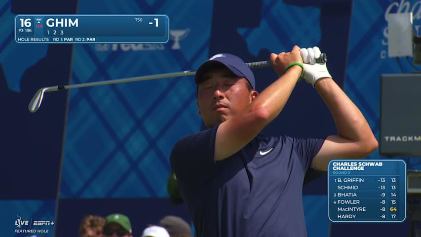 Doug Ghim sinks a 39-foot birdie putt on No. 16 at Charles Schwab