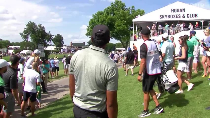 Tony Finau’s approach from gallery to 6 feet Charles Schwab