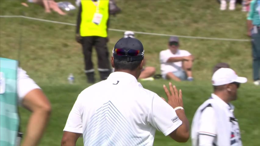 Hideki Matsuyama holes chip shot from fringe for birdie at Olympic Men's Golf