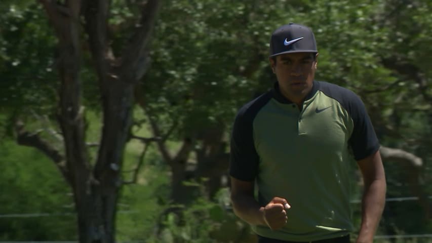 Tony Finau drips in a 24-footer for birdie at Valero