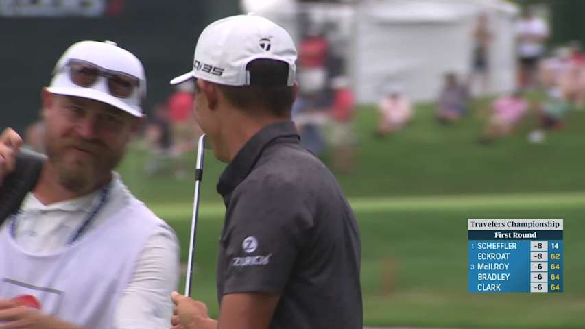 Collin Morikawa makes birdie on No. 16 at Travelers