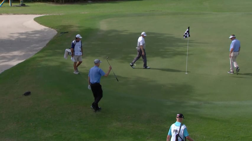 Bob Estes blades in a birdie on No. 9 at the Chubb Classic