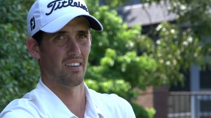 Chesson Hadley carves his tee shot into No. 17 for the Shot of the Day