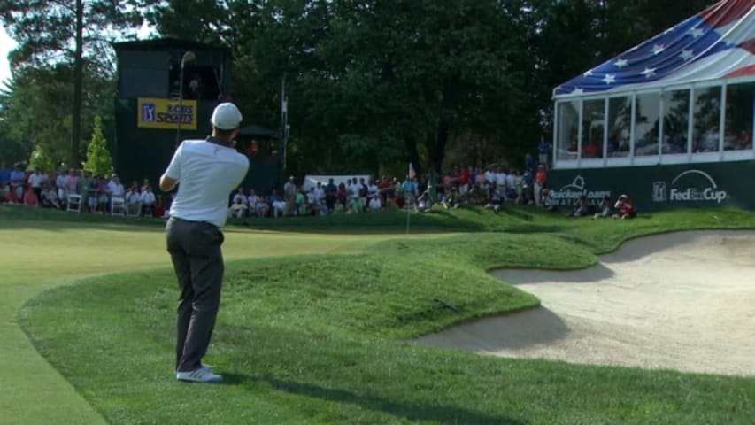 Justin Rose saves par at the difficult No. 17 at Quicken Loans