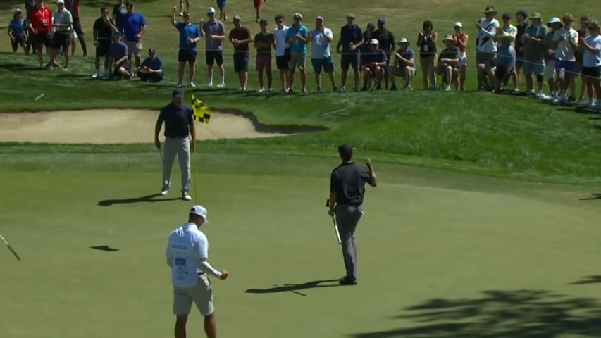 Shane Bertsch walks in a putt for birdie at Shaw Charity