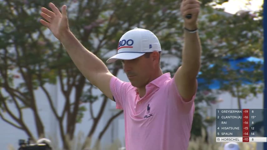 Billy Horschel holes a 29-foot birdie putt at Wyndham