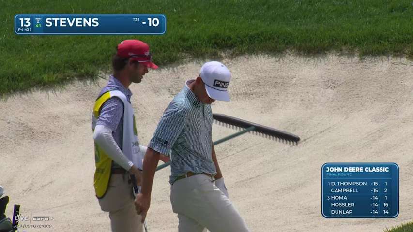 Sam Stevens sinks a 27-foot birdie putt on No. 13 at John Deere
