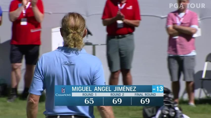 Miguel Angel Jiménez makes birdie on No. 18 at American Family Insurance