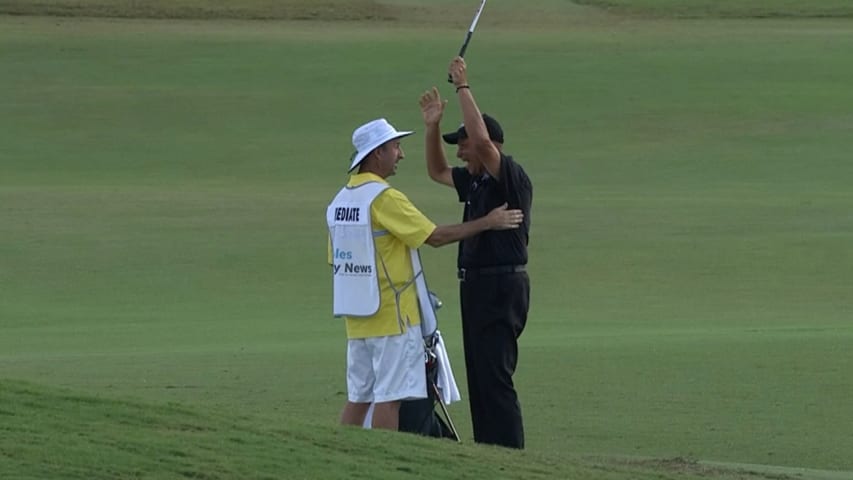 Rocco Mediate's slam dunk eagle from the fairway at Chubb Classic