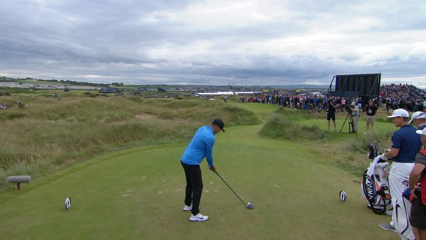 Brooks Koepka's tee shot lands on the fringe at The Open