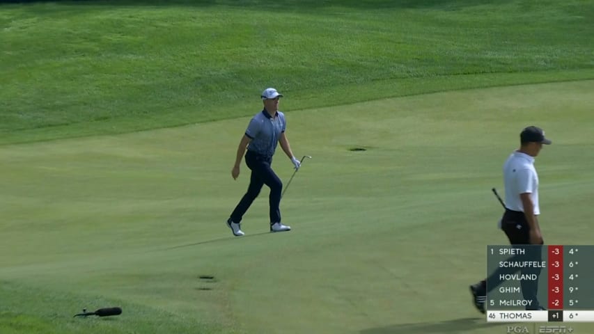 Justin Thomas holes out for birdie at PGA Championship