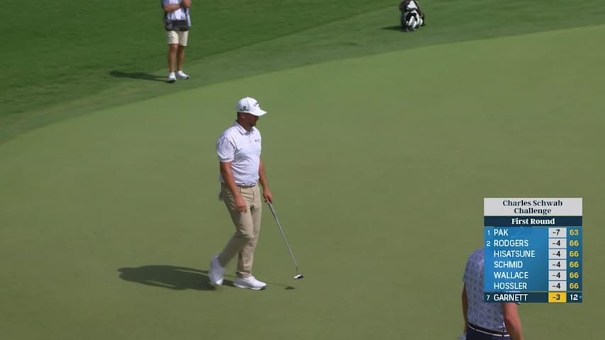 Brice Garnett holes out for birdie from 32-feet on No. 4 at Charles Schwab